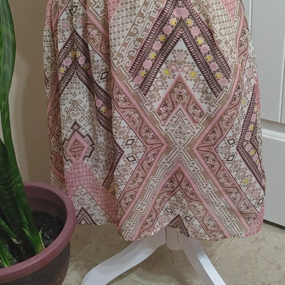Exhilaration vintage feel pink, beige and brown light spring flattering Dress - Picture 5 of 15